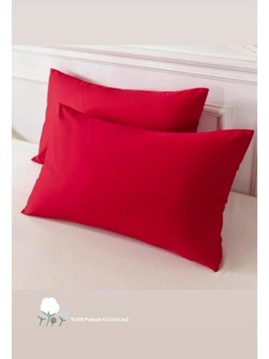 GERCELLA Cotton (Pamuk) 2 Adet 50 x 70  cm  Kırmızı Yastık Kılıfı Pillow Case