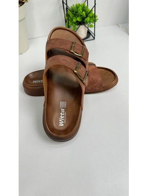 Nstil Günlük Erkek Terlik Çift Ayarlanabilir Tokalı Dikiş Detaylı Rahat Taban Oval Burun Sandalet 54201