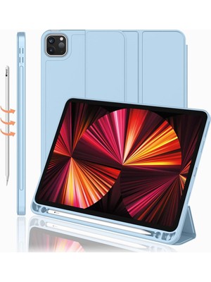 TEKNETSTORE Apple Ipad Pro 4. Nesil M2 2022 11 Inç Tablet Uyumlu Kılıf Uyku Modlu Kalem Bölmeli Silikon Koruyucu