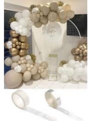 Tatlı Günler 10 Krom Gold, 25 Beyaz ve 25 Taş Kum Rengi Balon Zinciri Doğum Günü Nişan Kına Pastel Bride Seti