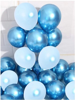 Tatlı Günler Krom Mavi ve Makaron (Pastel Mat) Mavi Renk 15 Li Balon