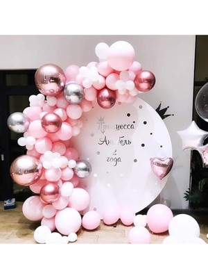 Tatlı Günler Pembe , Beyaz , Krom Pembe , Krom Gümüş Balon Zinciri Full Set