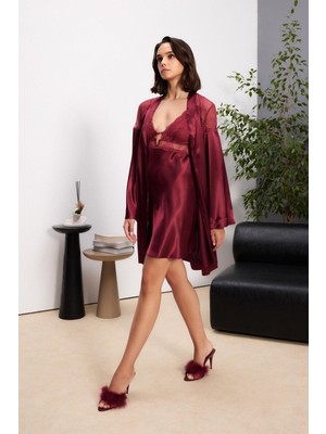 Pierre Cardin 6'lı Bordo Uzun Gecelik Sabahlık Set 6035
