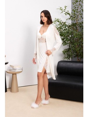 Pierre Cardin Ekru 6'lı Modal Gecelik Sabahlık Çeyiz Seti 5000