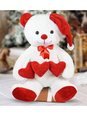 Peluşçu Dayı Yılbaşı Özel 90 cm Üç Kalpli Noel Ayıcık