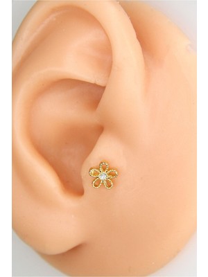 Dam Gold 8mm Çiçek Piercing  Tragus Helix Kıkırdak