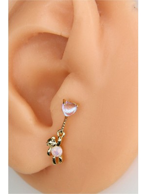 Dam Gold 8 mm Arkası Düz Ayıcık Sallantılı Piercing Tragus Helix Kıkırdak