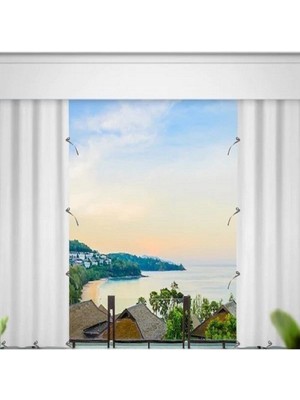 Ceylan Home Balkon Perdesi Brandası Düz Krem Bağcıklı 350 x 250