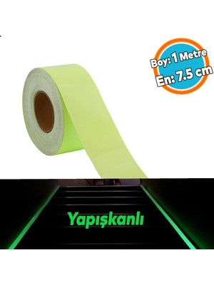 Nzb Fotolümen Gece Parlayan 7.5 cm Yeşil Reflektörlü Fosforlu Reflektif Düz Şerit Bant 1 mt Ikaz Bandı