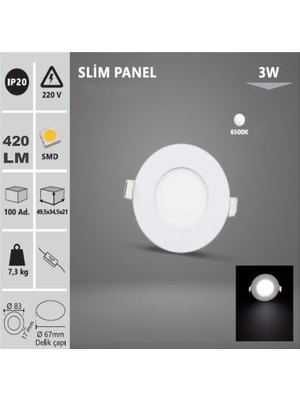 ŞANLED 3W Tasarruflu LED Yuvarlak Beyaz Kasa Beyaz Işık Sıva Altı Slim Panel Tavan Armatürü-4 Adettir