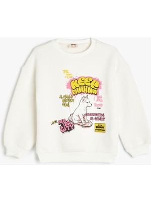 Koton Köpek Baskılı Bisiklet Yaka Uzun Kollu Sweatshirt
