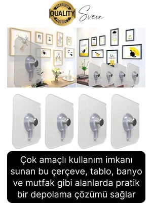 Svein 10 Adet Süper Güçlü Kendinden Yapışkanlı Tutunabilen Çok Amaçlı Çerçeve Tablo Banyo Duş Mutfak Askı