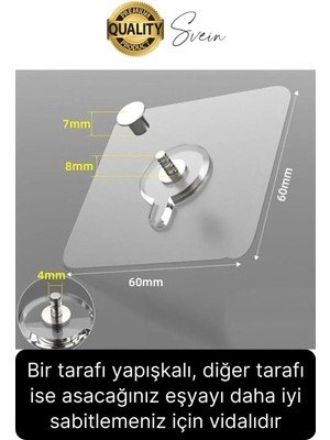 Svein 4 Adet Süper Güçlü Kendinden Yapışkanlı Tutunabilen Çok Amaçlı Çerçeve Tablo Banyo Duş Mutfak Askı