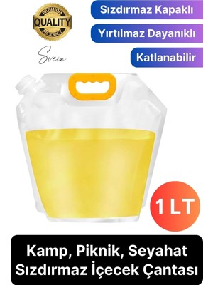 Svein Premium 1 Lt Dayanıklı Yer Kaplamaz Içecek Çantası Sporcu Kapaklı Tutamaç Suluk Matara Kamp Piknik
