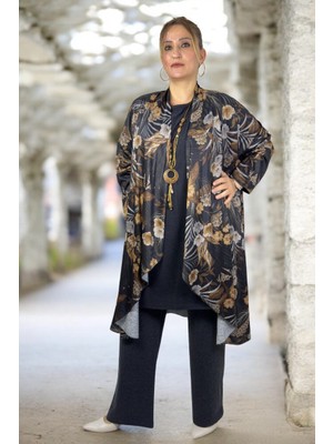 Yagmur Beren Fırfır Yaka Kesim Yumoş Viskon Ceket Bisiklet Yaka Kısa Kol Bluz Beli Lastikli Pantolon 3lü Takım