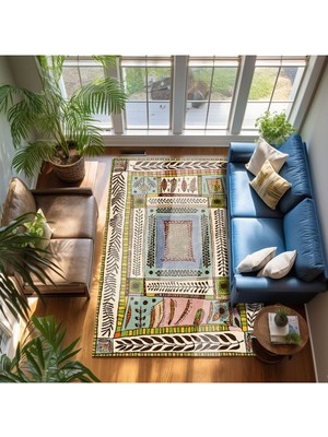 Kilim Home Floral Bej Tonlarında Pastel Botanik Tema Dokuma Taban Salon Halısı Çocuk Halısı  Mars 255