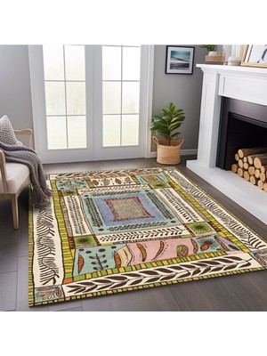 Kilim Home Floral Bej Tonlarında Pastel Botanik Tema Dokuma Taban Salon Halısı Çocuk Halısı  Mars 255