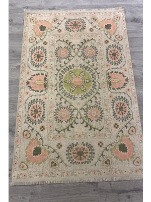 Kilim Home Çiçekli Floral Krem Pudra Pembesi Pop Art Salon Halısı Mutfak Halısı Yolluk Otantik Halı Mars 232