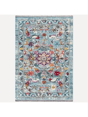 Marss 2165 Renkli Çiçek Desenli Yıkanabilir Kaymaz Tabanlı Salon Halısı, Koridor ve Mutfak Halısı