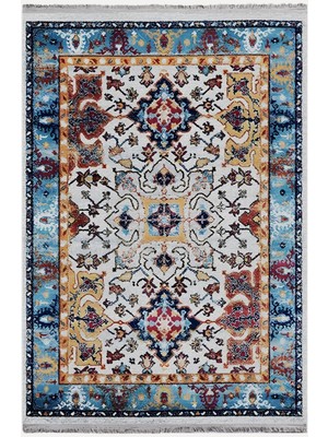 Kilim Home Mars Halı 100 Mavi Tonlarında Klasık Dekoratif Halı Salon Halısı Saçaklı Yıkanabilen Halı