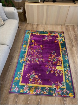 Kilim Home Mars 78 Mor Tonlarında Bordürlü Çiçek Temalı Dekoratif Salon Halısı Saçaklı Yıkanabilen Halı