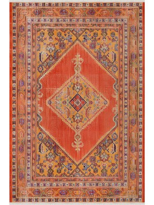 Kilim Home Mars 76 Turuncu Tonlarında Dekoratif Salon Halısı Saçaklı Yıkanabilen Halı