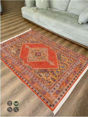 Kilim Home Mars 76 Turuncu Tonlarında Dekoratif Salon Halısı Saçaklı Yıkanabilen Halı