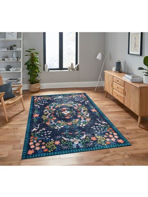 Kilim Home Mars 2184 Lacivert Botanik Floral Çiçeksi Modern ve Country Stil Dokuma Taban Halı