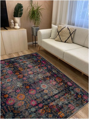 Mars 59 Modern Stil Lacivert Halı ve Kilim Salon Halıs Halı Saçaklı Yıkanabilen Halı