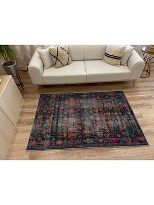 Mars 59 Modern Stil Lacivert Halı ve Kilim Salon Halıs Halı Saçaklı Yıkanabilen Halı