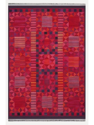 Kilim Home Mars 119 Etnik Otantik Kırmızı Tonda Dekoratif Salon Halısı Saçaklı Yıkanabilen Halı