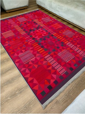 Kilim Home Mars 119 Etnik Otantik Kırmızı Tonda Dekoratif Salon Halısı Saçaklı Yıkanabilen Halı