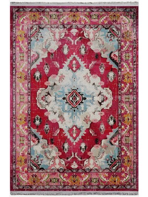 Kilim Home Mars Halı98 Fuşya Tonlarında Klasık Dekoratif Halı Salon Halısı Saçaklı Yıkanabilen Halı