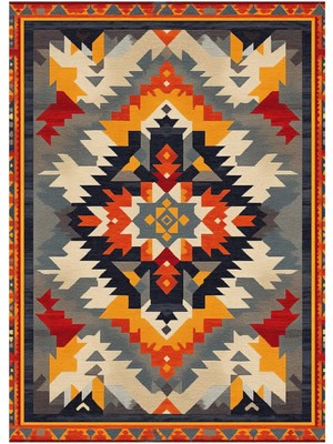 Kilim Home Mars 204 Çok Renkli Gri Otantik Etnik Desen Kaymaz ve Dokuma Taban Dekoratif Halı