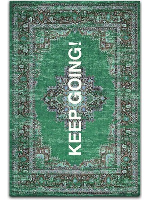 Kilim Home Mars 185 Keep Going Yazılı Yeşil Etnik Vintage Dokuma Taban Halı