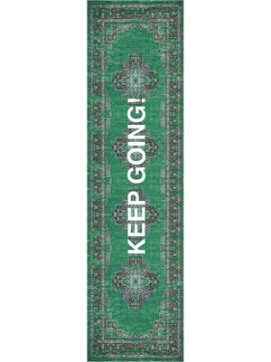 Kilim Home Mars 185 Keep Going Yazılı Yeşil Etnik Vintage Dokuma Taban Halı