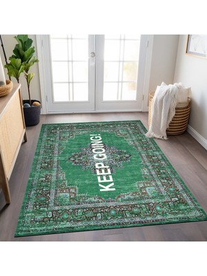 Kilim Home Mars 185 Keep Going Yazılı Yeşil Etnik Vintage Dokuma Taban Halı