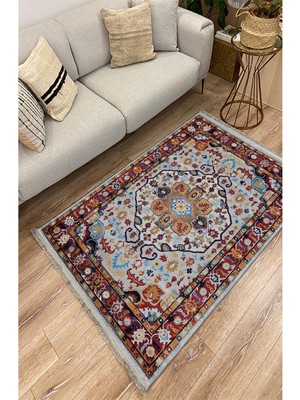 Kilim Home Mars 97 Gri Tonlarında Klasık Dekoratif Halı Salon Halısı Saçaklı Yıkanabilen Halı