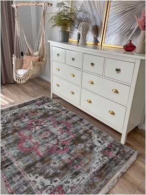 Kilim Home Mars 84 Gri Tonlarında Klasik Temalı Dekoratif Salon Halısı Saçaklı Yıkanabilen Halı