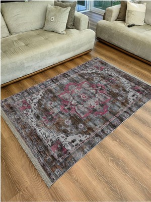 Kilim Home Mars 84 Gri Tonlarında Klasik Temalı Dekoratif Salon Halısı Saçaklı Yıkanabilen Halı