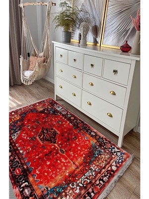 Kilim Home Mars Halı95 Kırmızı Tonlarında Klasık Dekoratif Halı Salon Halısı Saçaklı Yıkanabilen Halı