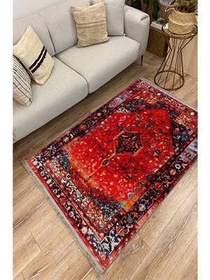 Kilim Home Mars Halı95 Kırmızı Tonlarında Klasık Dekoratif Halı Salon Halısı Saçaklı Yıkanabilen Halı