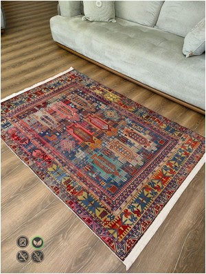 Kilim Home MARS73 Fuşya Tonlarında Klasik Salon Halısı Saçaklı Yıkanabilen Dekoratif Halı