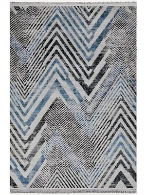 Kilim Home Mars 101 Mavi Zigzag Çizgili Dekoratif Halı Saçaklı Halı