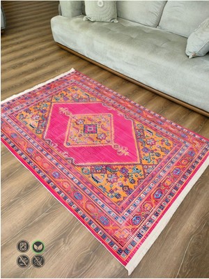 Kilim Home Mars 75 Fuşya Tonlarında Klasik Dekoratif Halı Saçaklı Yıkanabilen Halı