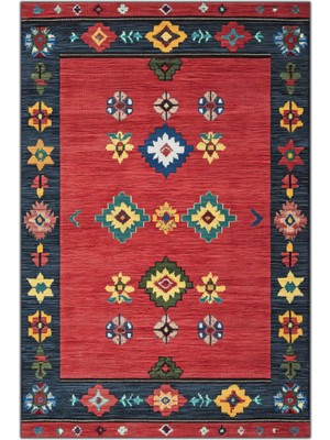 Kilim Home Kırmızı Etnik Desenli Vintage Modern Salon Halısı Mutfak Halısı Yolluk Otantik Halı Mars 223