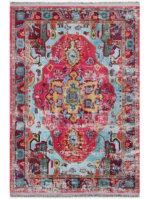 Kilim Home Mars 91 Fuşya Tonlarında Klasık Dekoratif Salon Halısı Saçaklı Yıkanabilen Dekoratif Halı