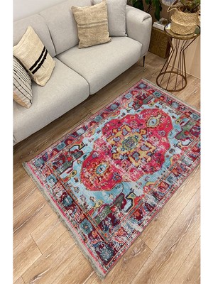 Kilim Home Mars 91 Fuşya Tonlarında Klasık Dekoratif Salon Halısı Saçaklı Yıkanabilen Dekoratif Halı