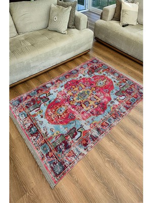 Kilim Home Mars 91 Fuşya Tonlarında Klasık Dekoratif Salon Halısı Saçaklı Yıkanabilen Dekoratif Halı