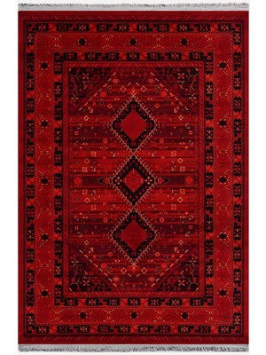 Kilim Home Mars 90 Kırmızı Tonlarında Klasık Dekoratif Kilim Salon Halısı Saçaklı Yıkanabilen Halı